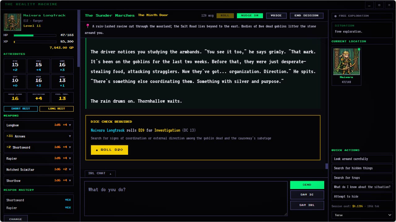 Rolling an ability check from the dice box