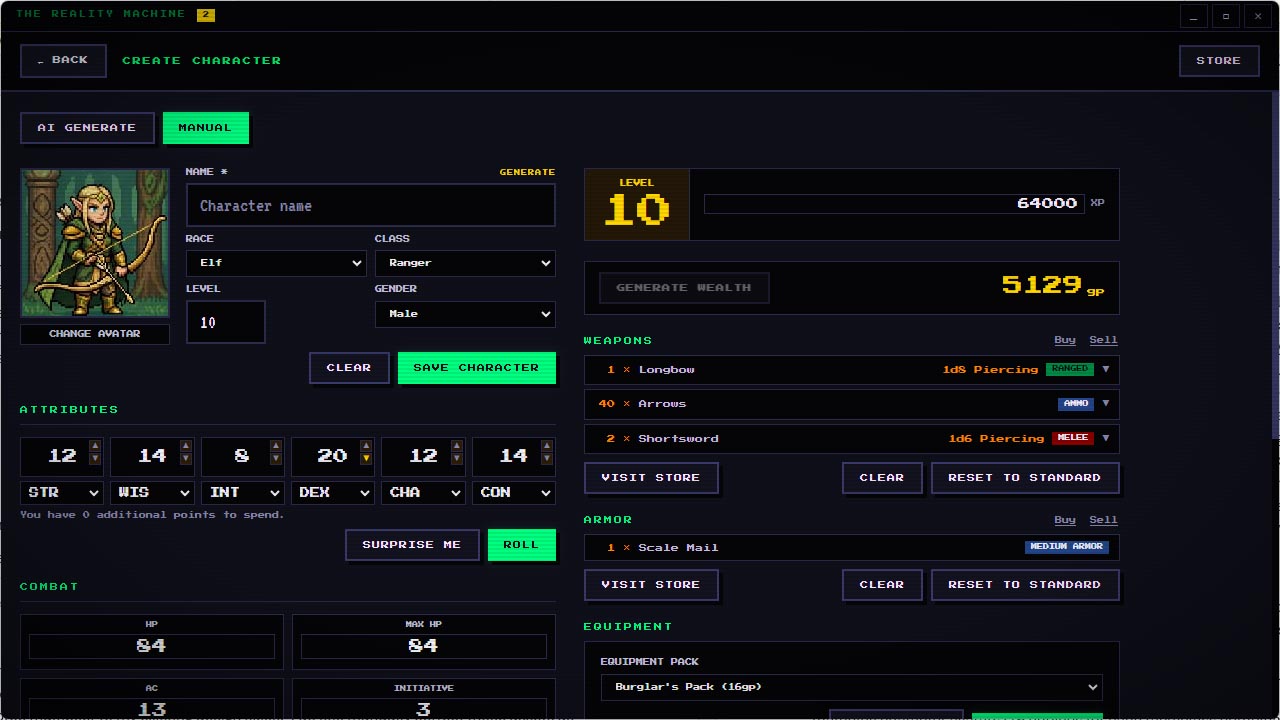 Character sheet generation