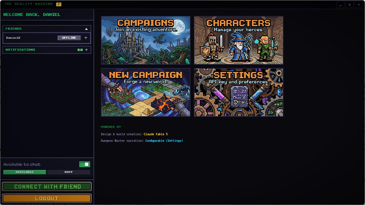 Home page with friend chat